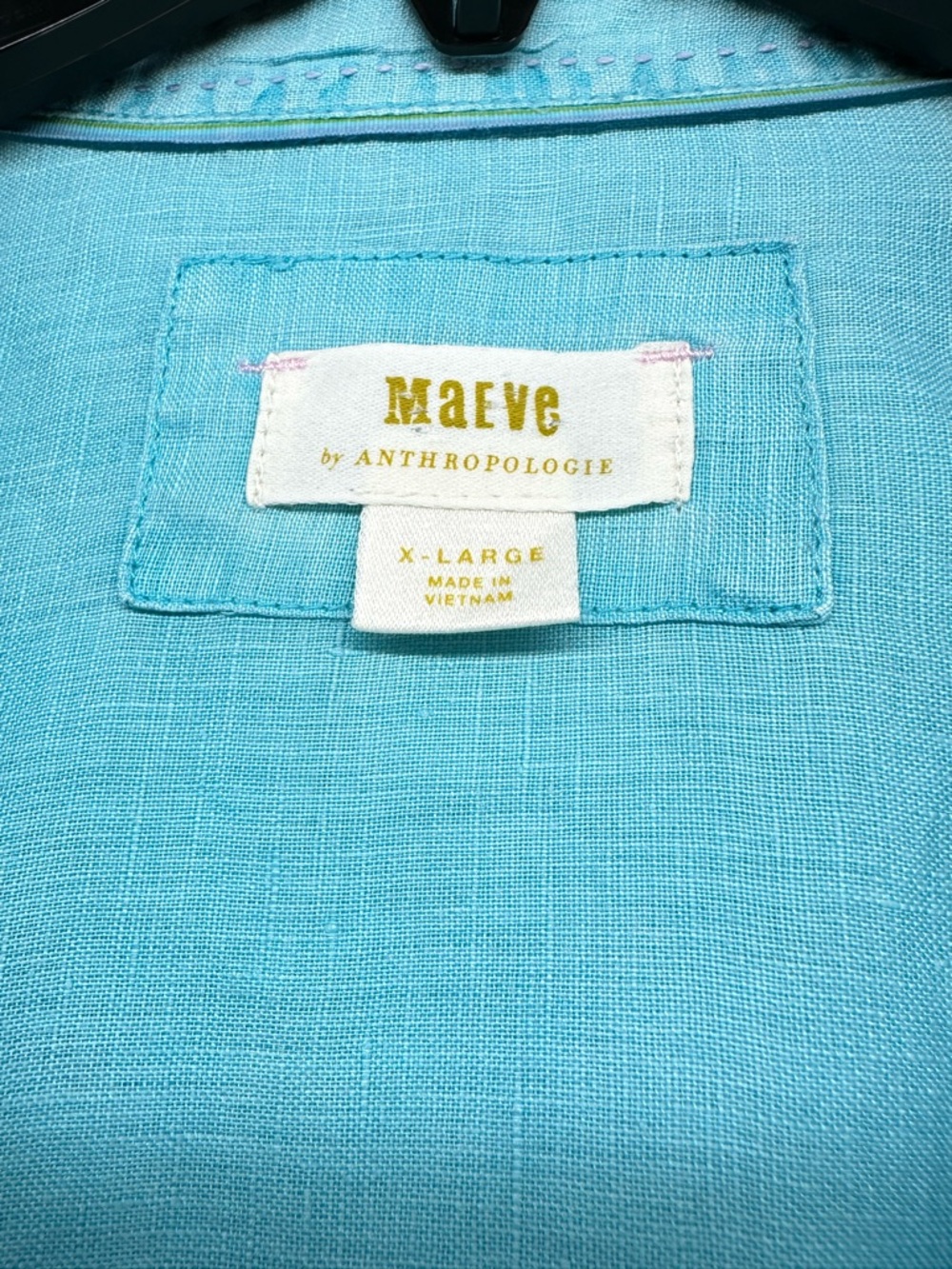 Maeve Anthropologie 100% Linen Ruched Sleeves Blouse Blue Button Down XL - Picture 4 of 10